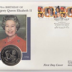 1996 Guernsey 70th Birthday Queen Elizabeth II Five Pound Coin Cover