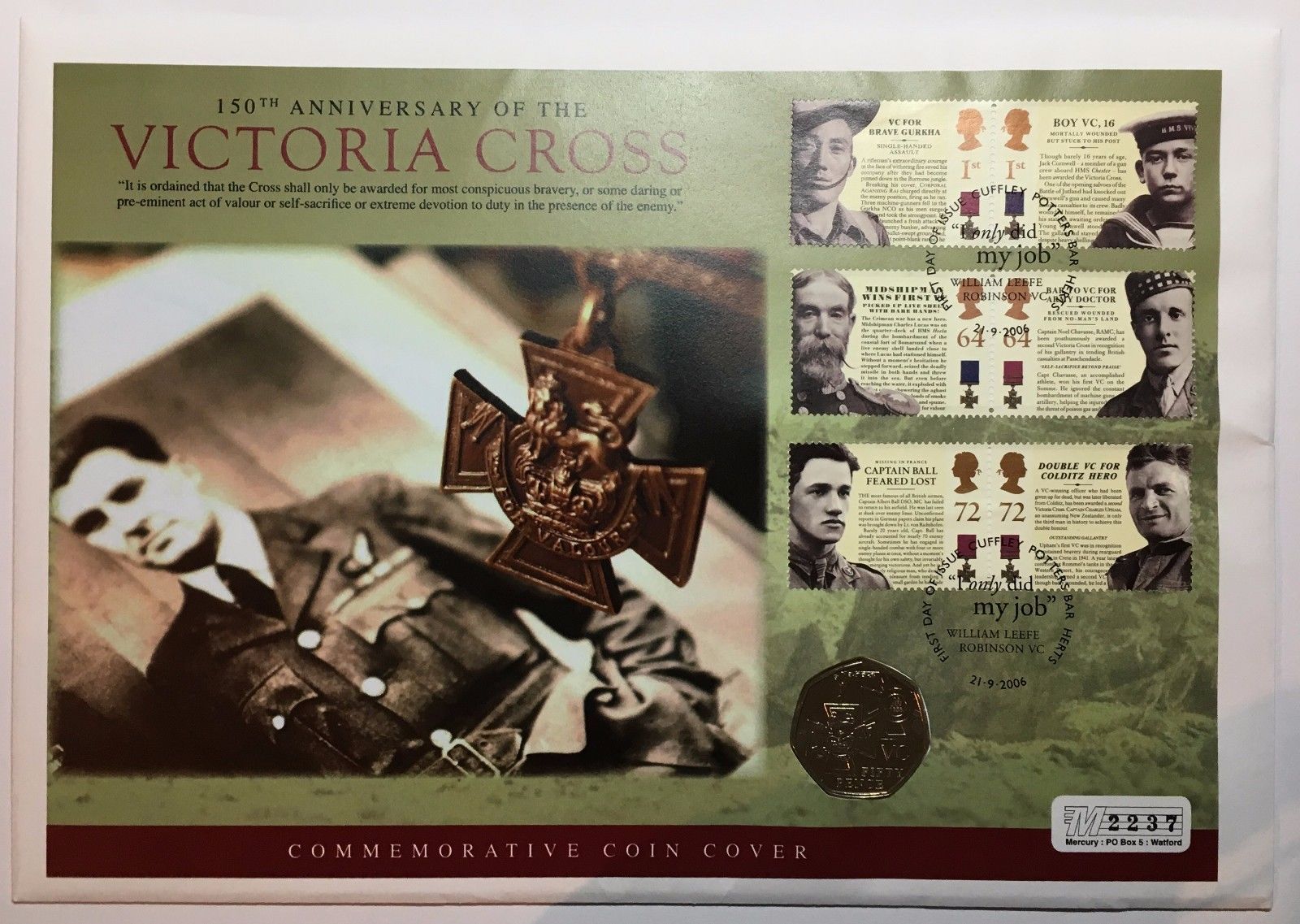 2006 150th Anniversary of the Victoria Cross Coin Cover with 50 Pence Coin