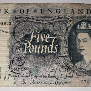 United Kingdom Hollom Five Pounds, £5, Banknote
