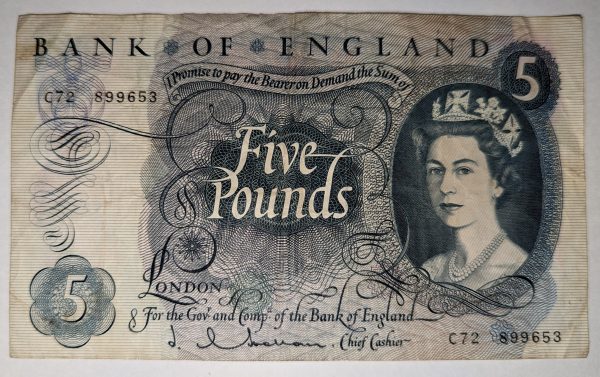 United Kingdom Hollom Five Pounds, £5, Banknote